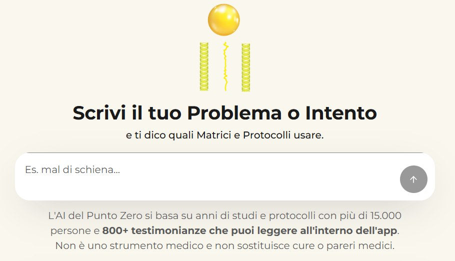Schermata dell'App del Punto Zero: scrivi il tuo problema o intento